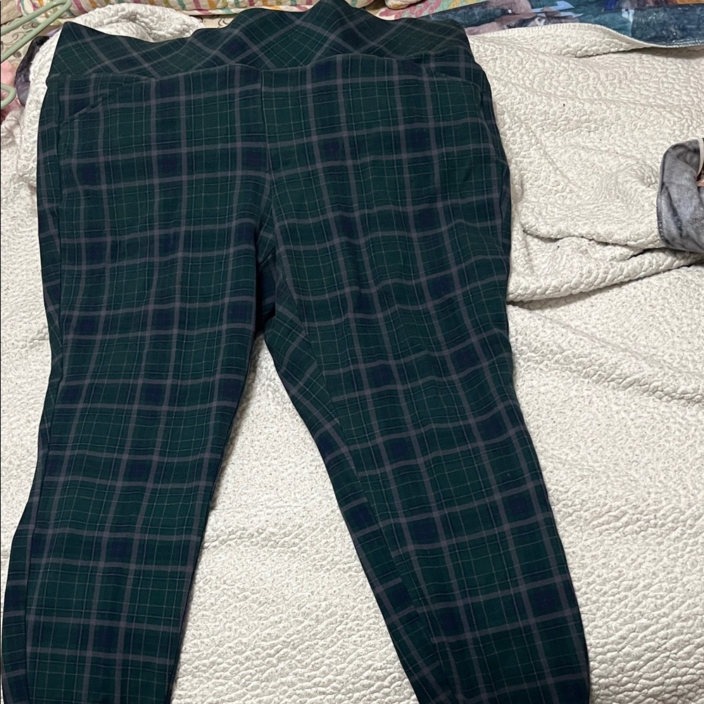 Torrid size 2 Tall Studio Green and Blue Plaid Pants